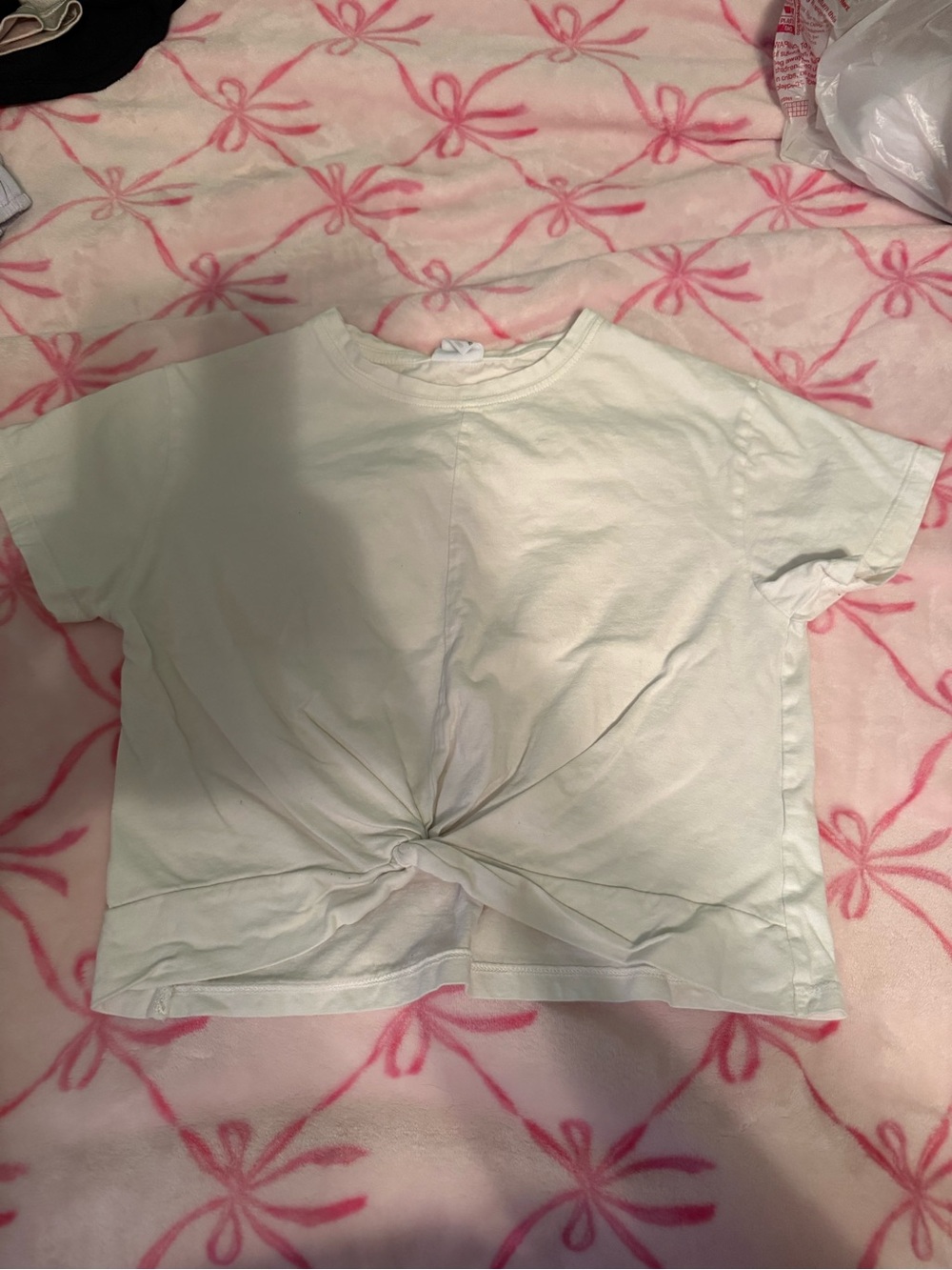 Zara Light Cream Knot-Front Short Sleeve Tee